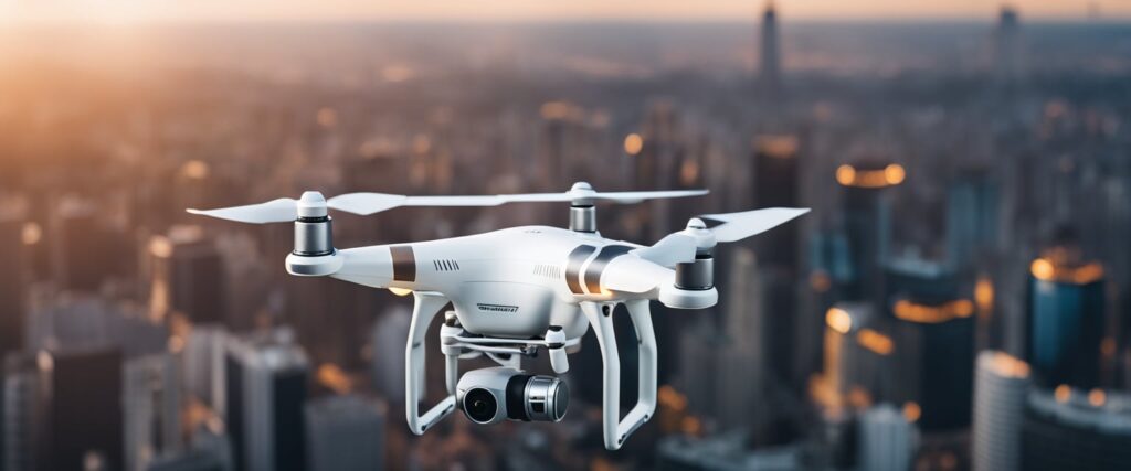 Egy drón lebeg a városkép felett, lenyűgöző légi felvételeket készítve
